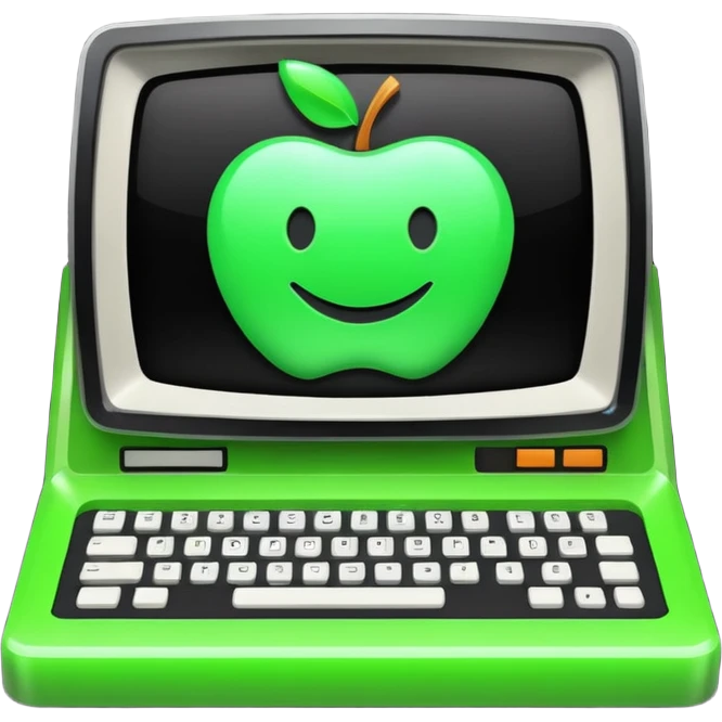 mac os icon code transpiler compiler terminal, black and green, retro emoji