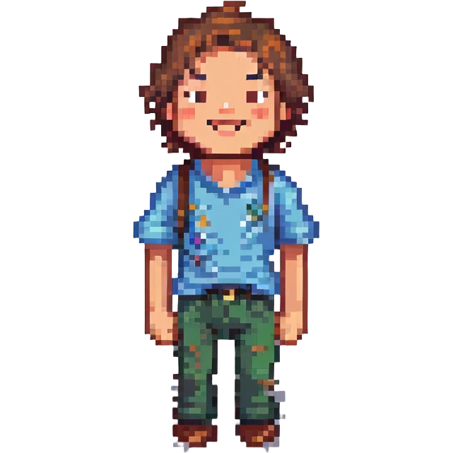 brown-haired man without beard or mustache, joyful expression, pixel art style emoji