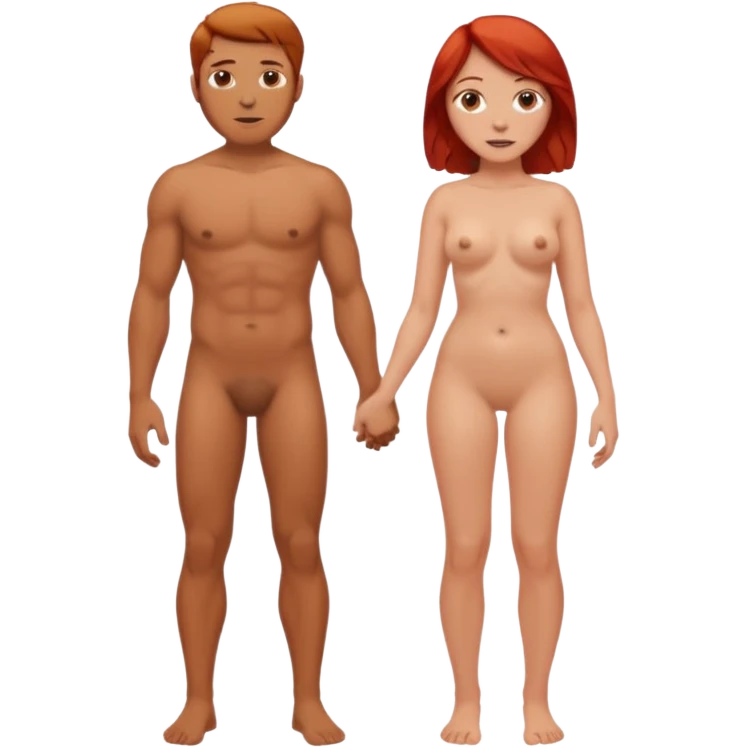 White Man with brown hair and white woman with red hair with no clothes full body emoji