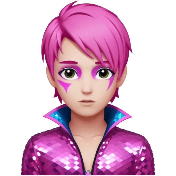 Eros from Lore Olympus with pink hair, pink sequin outfit emoji