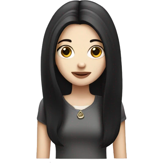 pale girl with long black hair with purse emoji