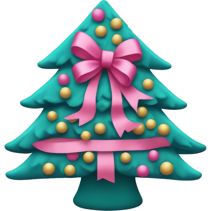 Pink Christmas tree with a teal bow emoji