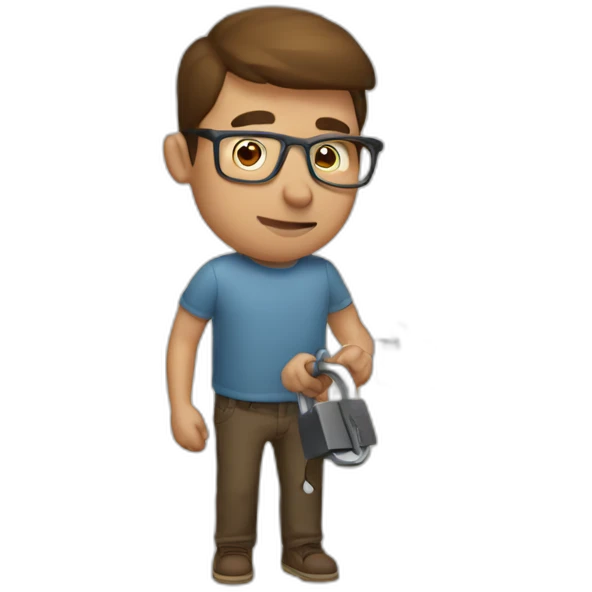 brown-short-haired man with glasses, struggling to fit a key into a door-lock emoji