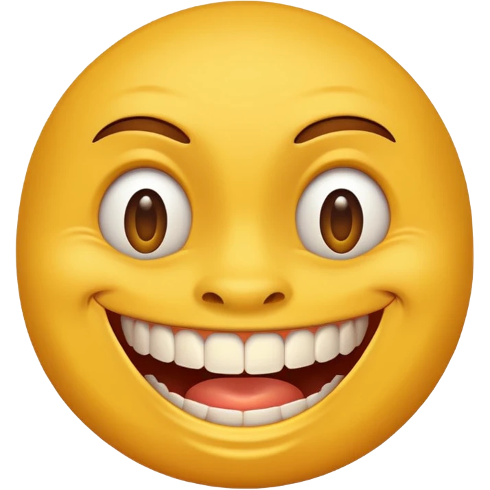 a smiling yellow face with very big teeth like the trivago guy emoji
