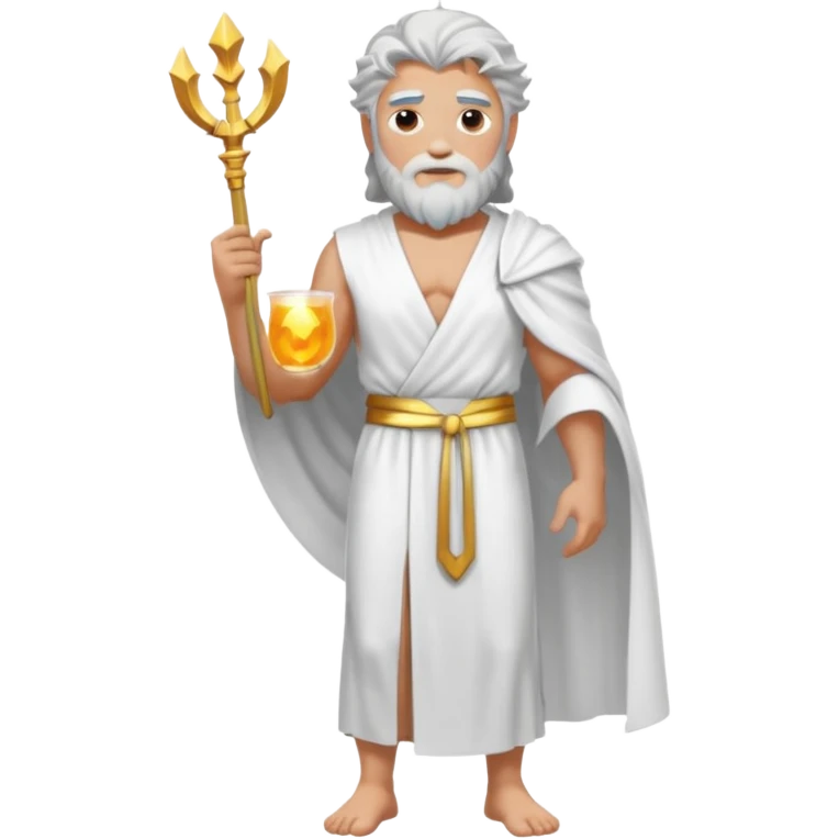 fullbody silverhair shirtless god ZEUS, white robe over shoulder, standing still emoji