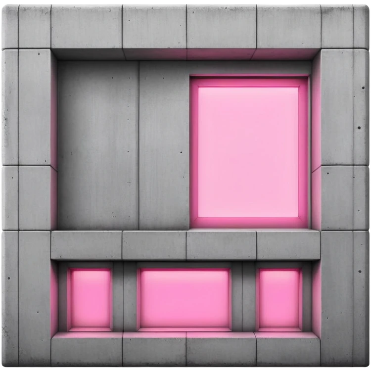 Soviet-style concrete panel building with single pink glowing window, rectangular brutalist design emoji