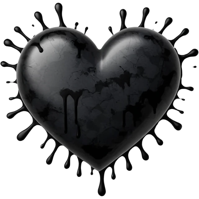 black ink heart emoji with ink streaks, isolated on white background, grung emoji