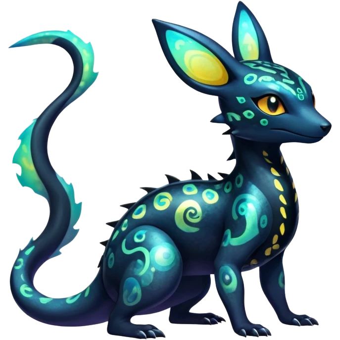 Colorful Iridescent Exotic Salandit-Aurorus-Umbreon-Fakémon-hybrid-creature (full body)  emoji