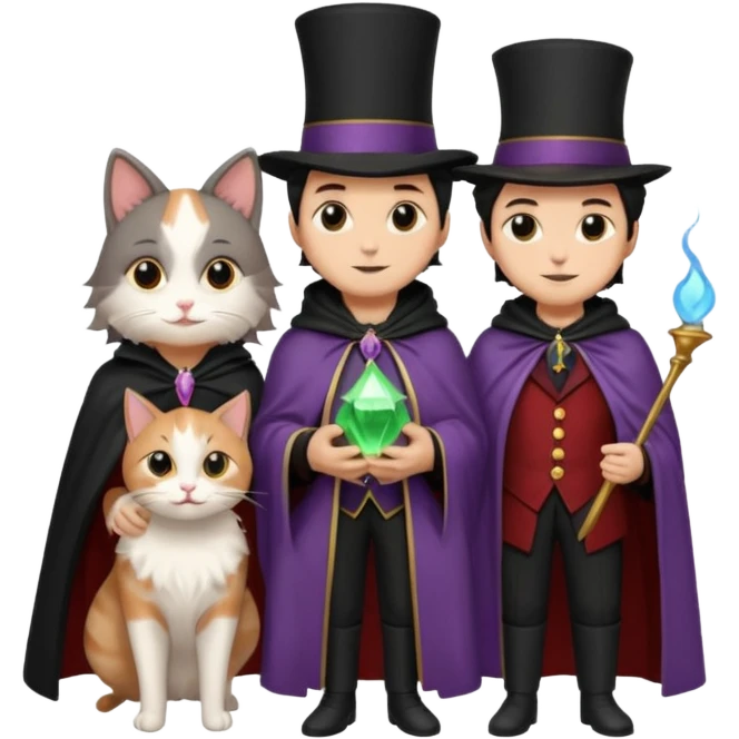 magician couple and their pet cat emoji