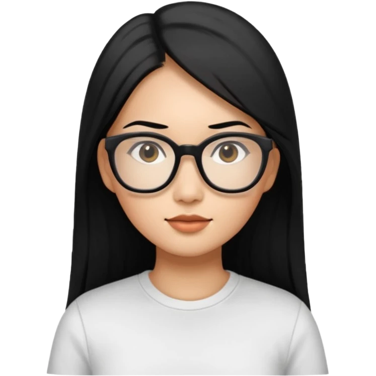 30 yr old asian woman, straight thick long black hair, big black glasses, side part emoji