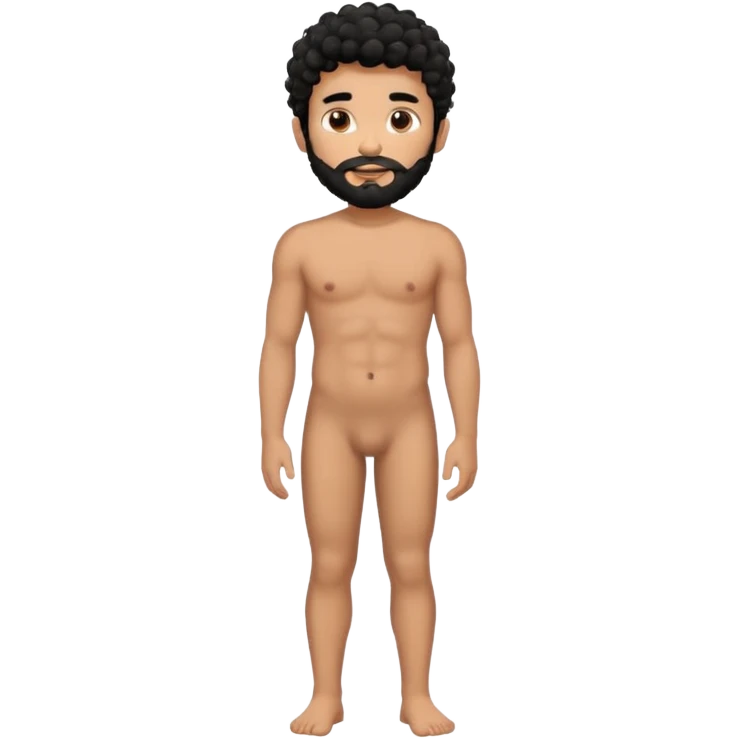 Tan Latino, Mexican male, black curly hair, shape of hair is a modern fade hair cut. with beard. He is standing naked posing.  emoji