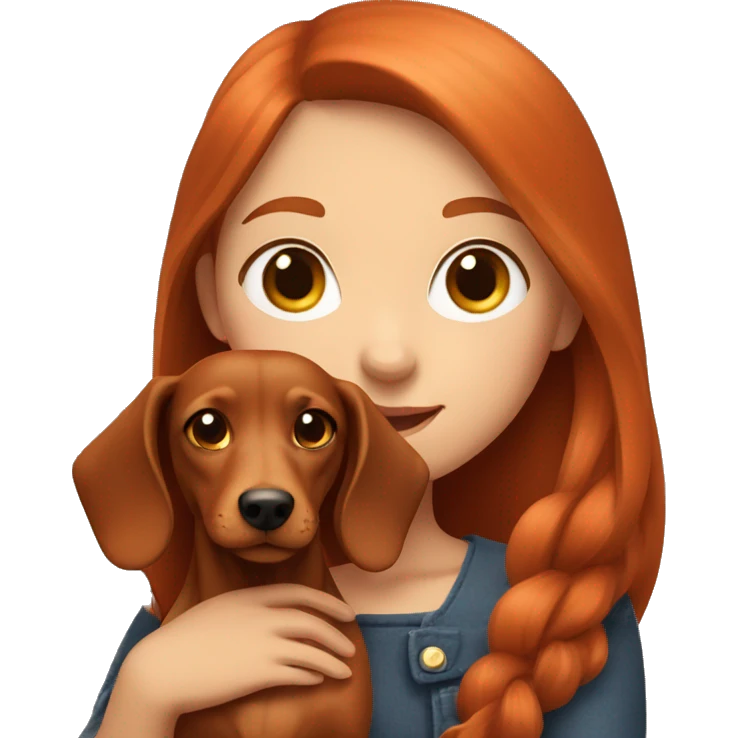 red-haired young girl with a dachshund in her arms emoji