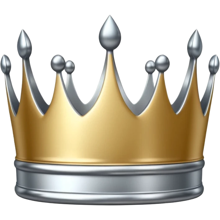 A luxury silver crown emoji, chrome metallic finish, smooth rounded edges, subtle sparkle, polished reflective surface, cute proportions, iOS emoji style, centered on a clean white background, soft studio lighting, no outlines emoji