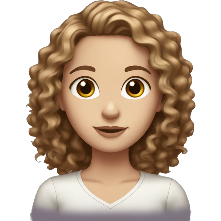 White girl, brown curly/wavy hair with brown eyes emoji