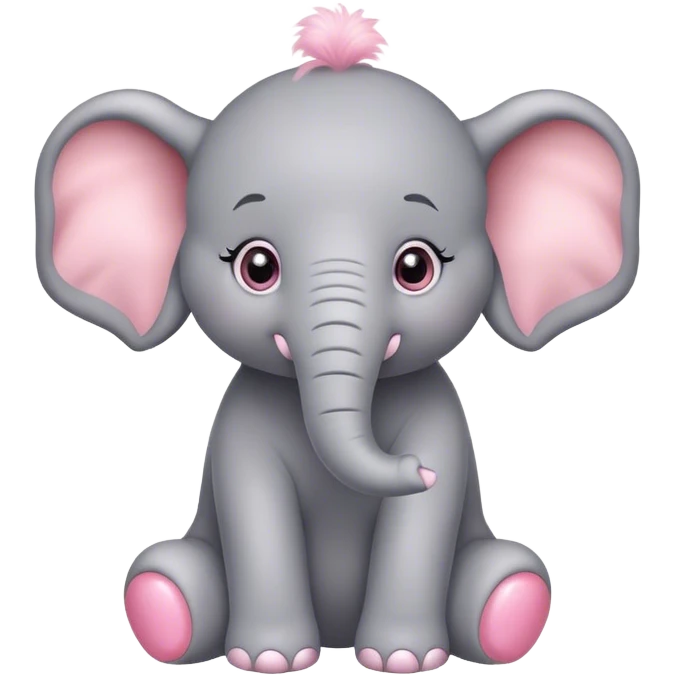 Pixar style, fluffy Little gray and pink elephant with big sparkling eyes sitting  emoji
