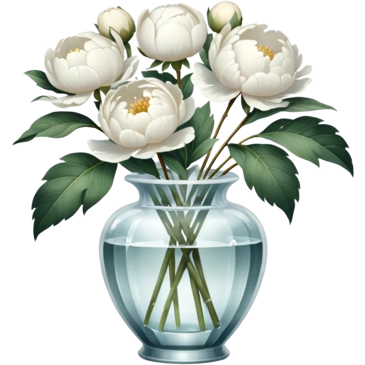 White peonies in crystal vintage  vase  emoji