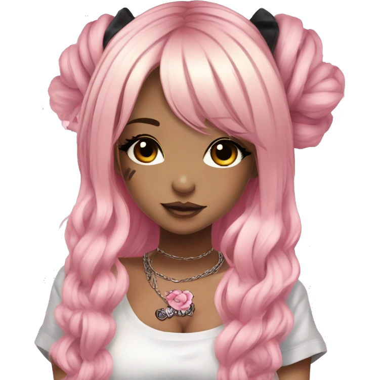hime gyaru girl, tattoos, blonde and pink hair, dark makeup, white tee emoji