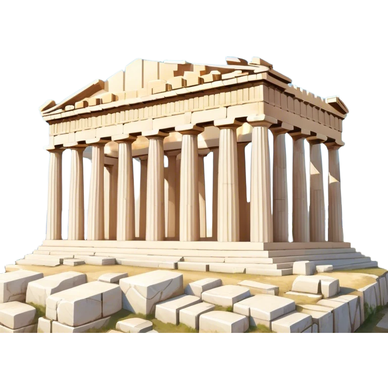 Cinematic Realistic Acropolis Landmark Emoji, showing the Parthenon standing proudly atop the Acropolis hill, with its marble columns glowing under the warm Athenian sunlight against a blue sky. emoji