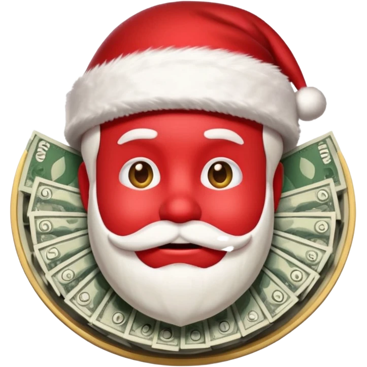 A confident rich emoji face wearing a Santa hat, money stacks, casino vibe, New Year theme, premium 3D emoji style, sharp details, no text, isolated on transparent background emoji