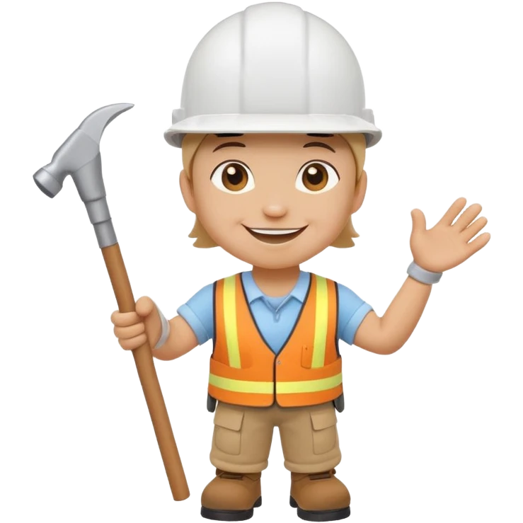 A cute circle character with white hard hat and stick arms and feet emoji