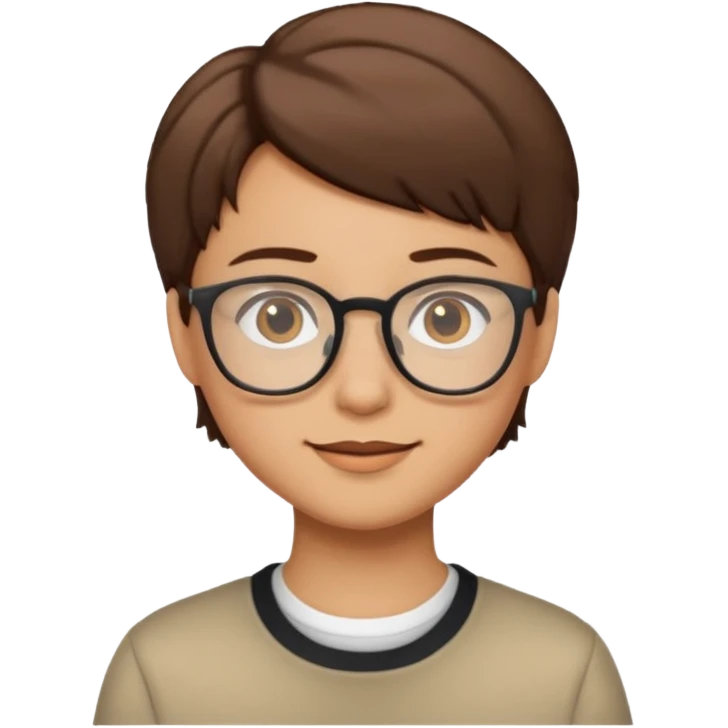 A person emoji with glasses and small smile with short brown hair emoji