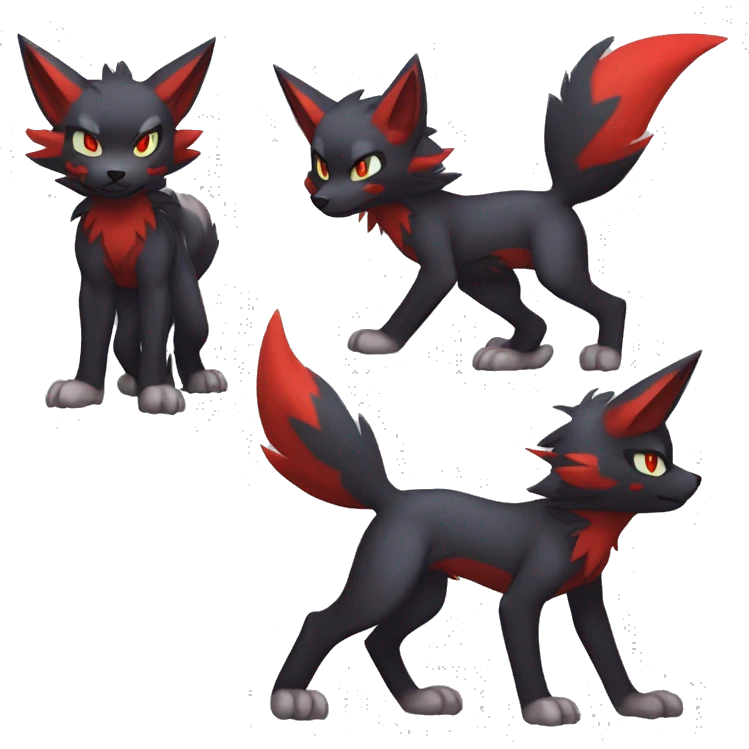 Black Cool Edgy Anthro Quilava Litten Zoroark Zorua Fakémon  with White and Red Edgy markings emoji