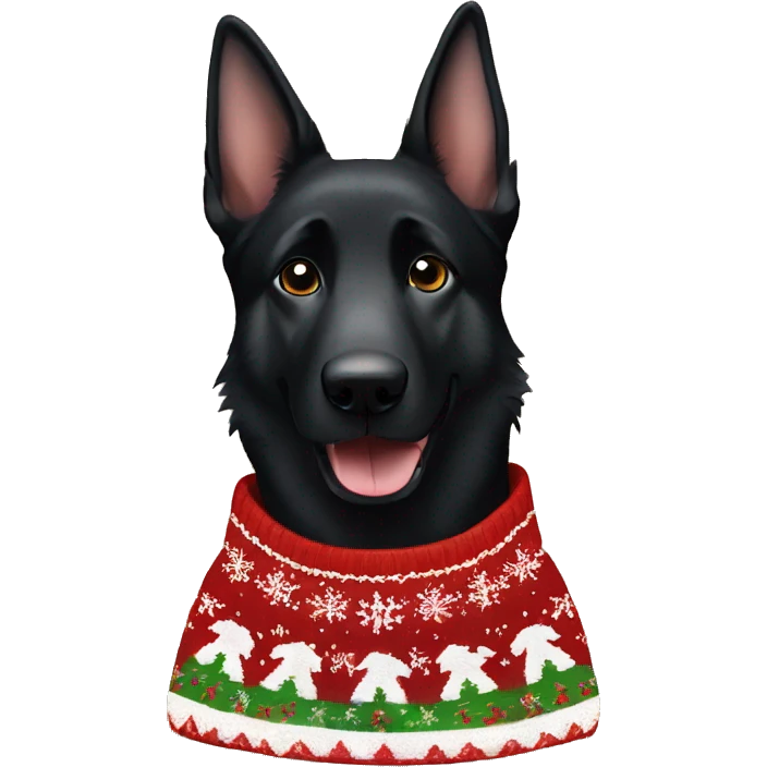 black german shepherd wearing christmas sweater emoji