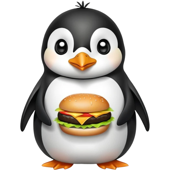 cute penguin eating a hamburger emoji