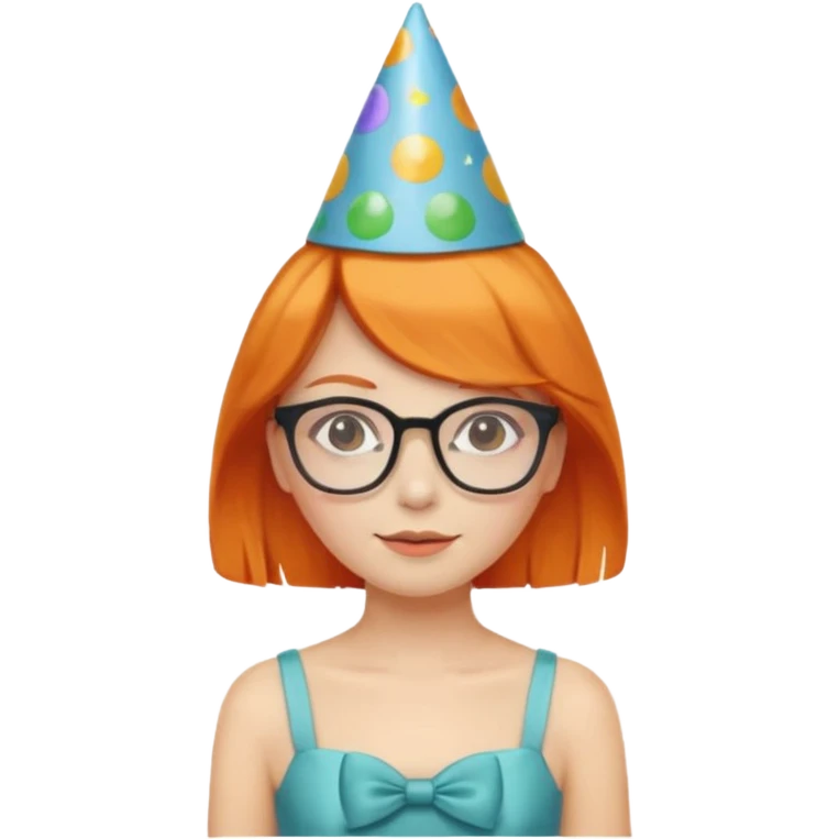 party hatted orange haired girl glasses wearing dress emoji