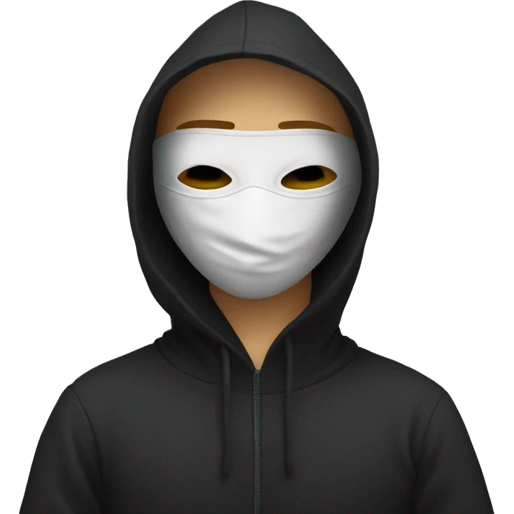 anonymous with laptop with black hoodie and having a mask  emoji