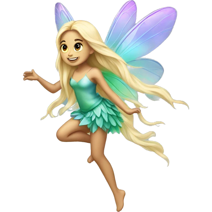 Iridescent fairy flying long hair blonde full body emoji