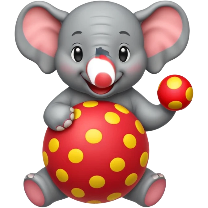 Create a cute emoji of a smiling cartoon elephant balancing a red patterned ball on its trunk emoji