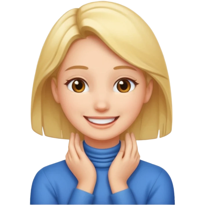 girl with hands on her neck, smiling emoji