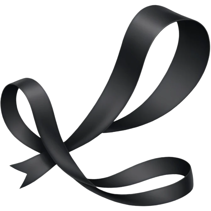 One Black thin ribbon for dead people honoring emoji