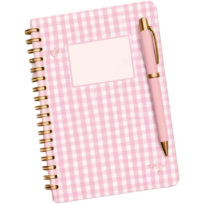 Cute manifest journal cover, pastel pink gingham pattern
Handwritten feminine typography, soft aesthetic, cozy girl vibe
Clean product mockup, minimal shadows, lifestyle stationery style emoji