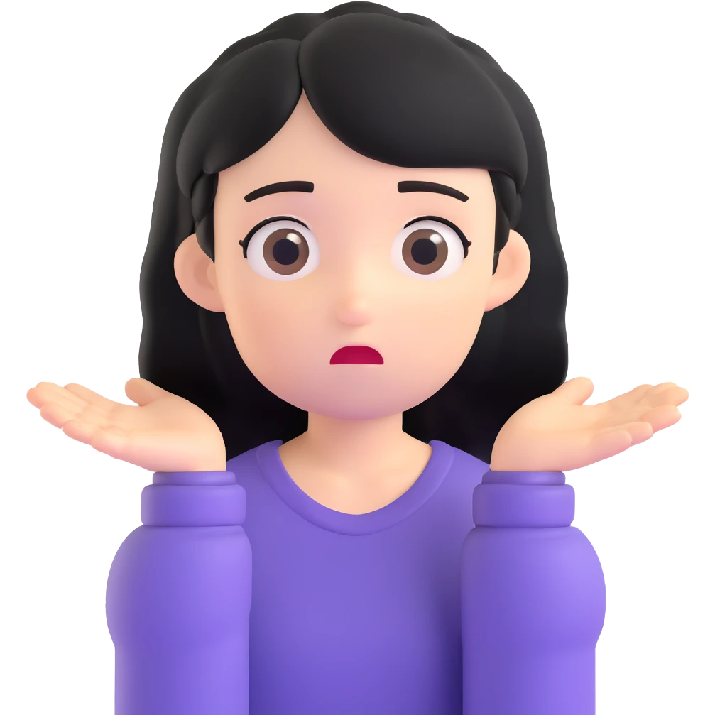 confused black-haired girl with 'I don't know what I want to do' face emoji