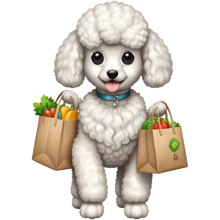 a cool poodle carrying grocery bags emoji