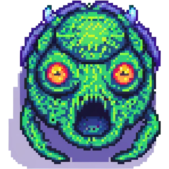 slime monster with glowing eyes pixel art emoji
