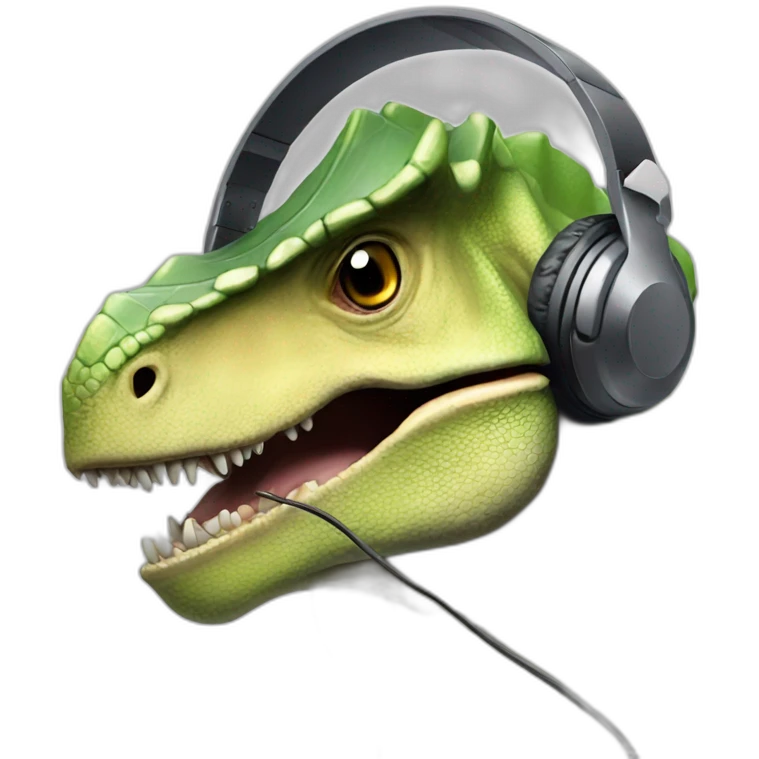 techsupport dinosaur in headphones with micro emoji