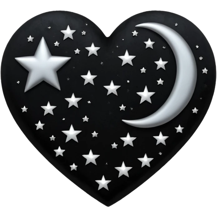emo heart with crescent moon and silver stars emoji