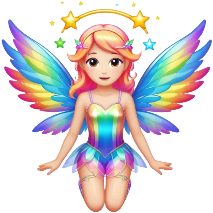 Iridescent fairy flying twinkle rainbow neon emoji