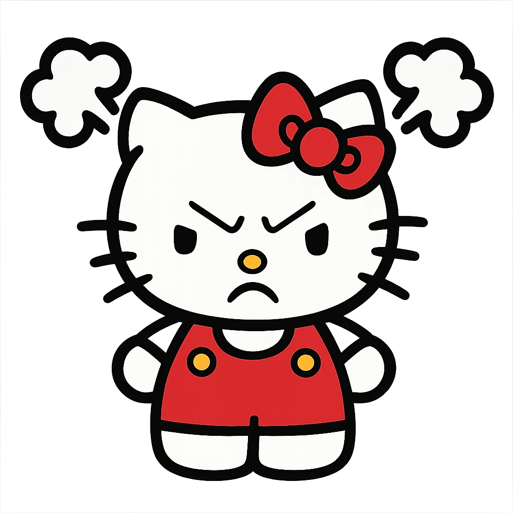 Angry Hello Kitty, steam coming from ears emoji