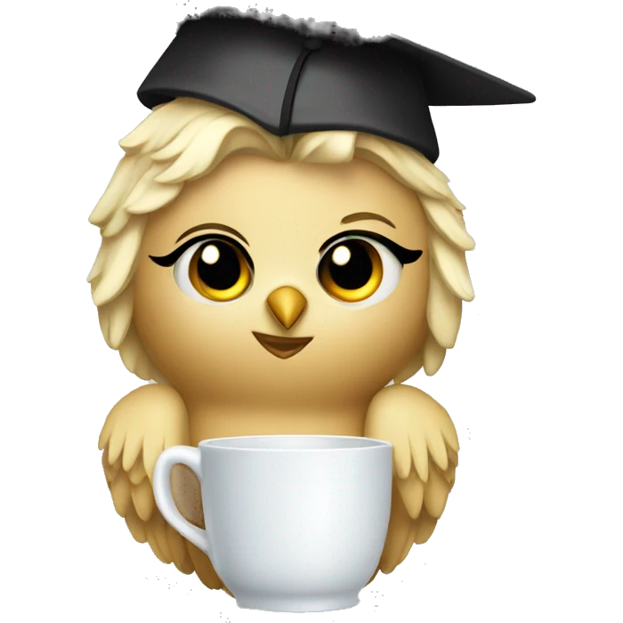 A blonde owl princess in a graduation cup emoji