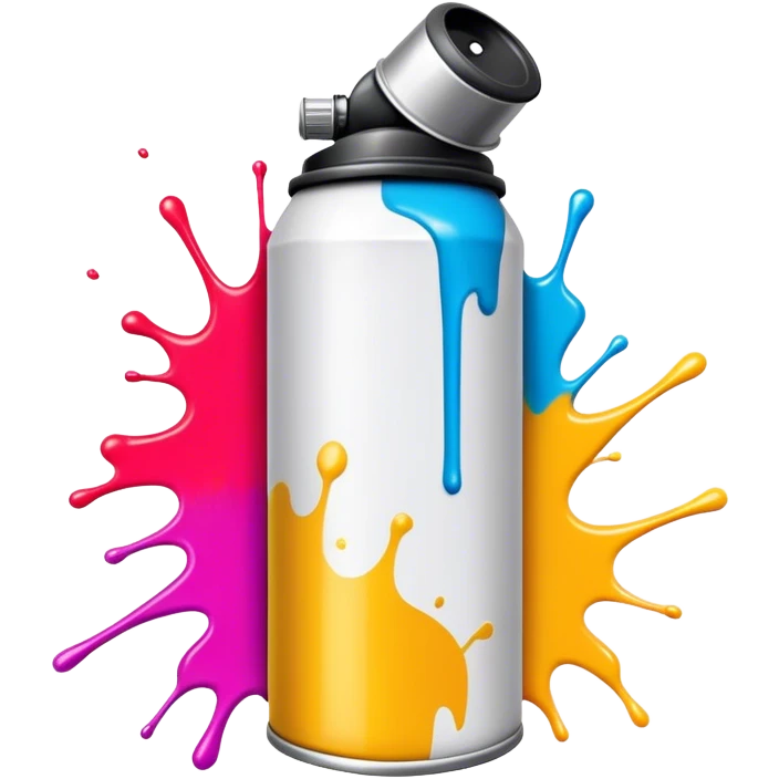 Graffiti icon, spray paint can, colorful spray paint splashes, urban wall, bold lines, vibrant colors, minimalistic style, clean lines, transparent background. emoji
