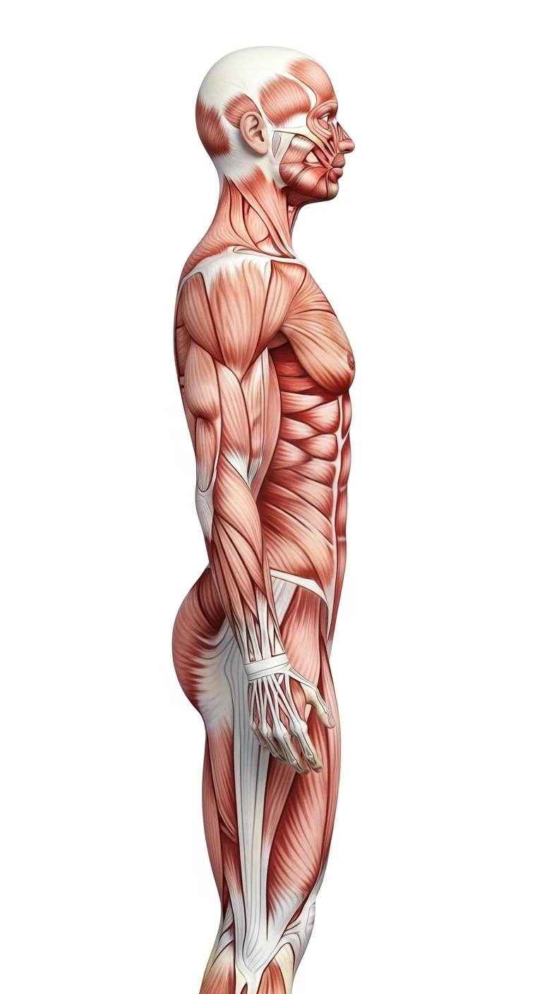 corpo umano anatomico di profilo realistico con schiena piatta e glutei piatti, sfondo bianco, iperrealistico 4k emoji