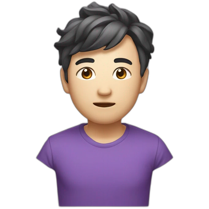 紫色头发 男生 微分碎盖 眼睛细长 双眼皮 鼻子挺 嘴巴厚厚的 emoji