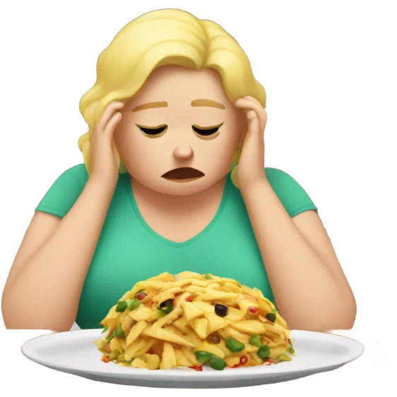 overweight blondie woman sad crying plate food emoji