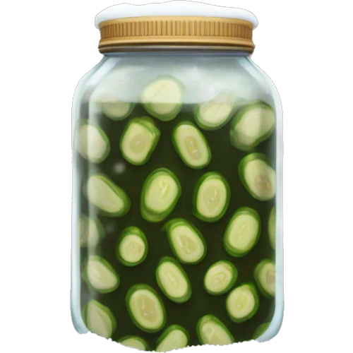 A jar of pickles in a warm sweater covered in snow emoji
