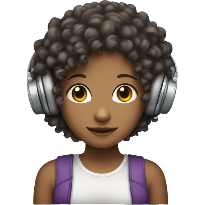 Curly haired girl with headphones on emoji