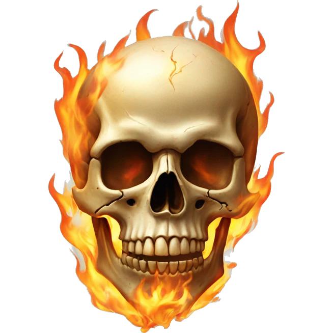 hyperrealistic skull burning with fire emoji